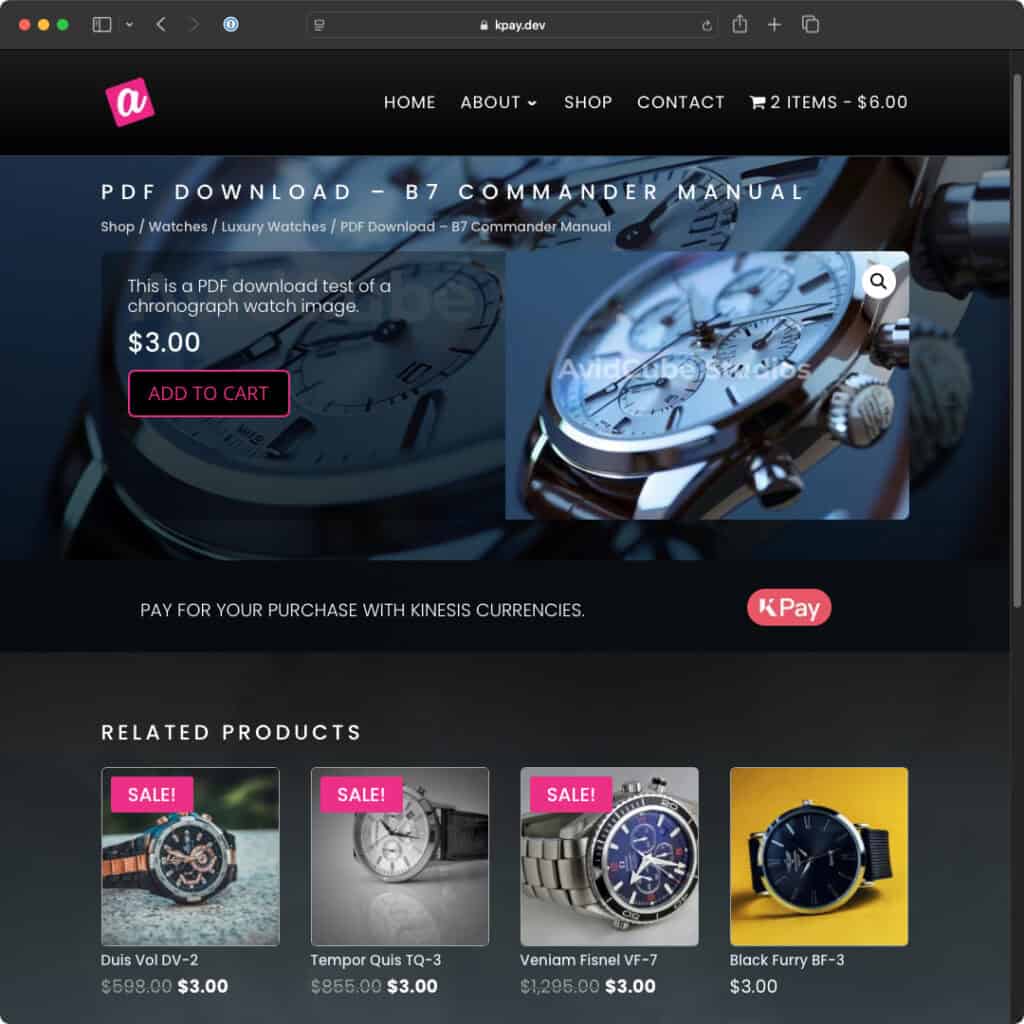 Kinesis Pay Demo Site